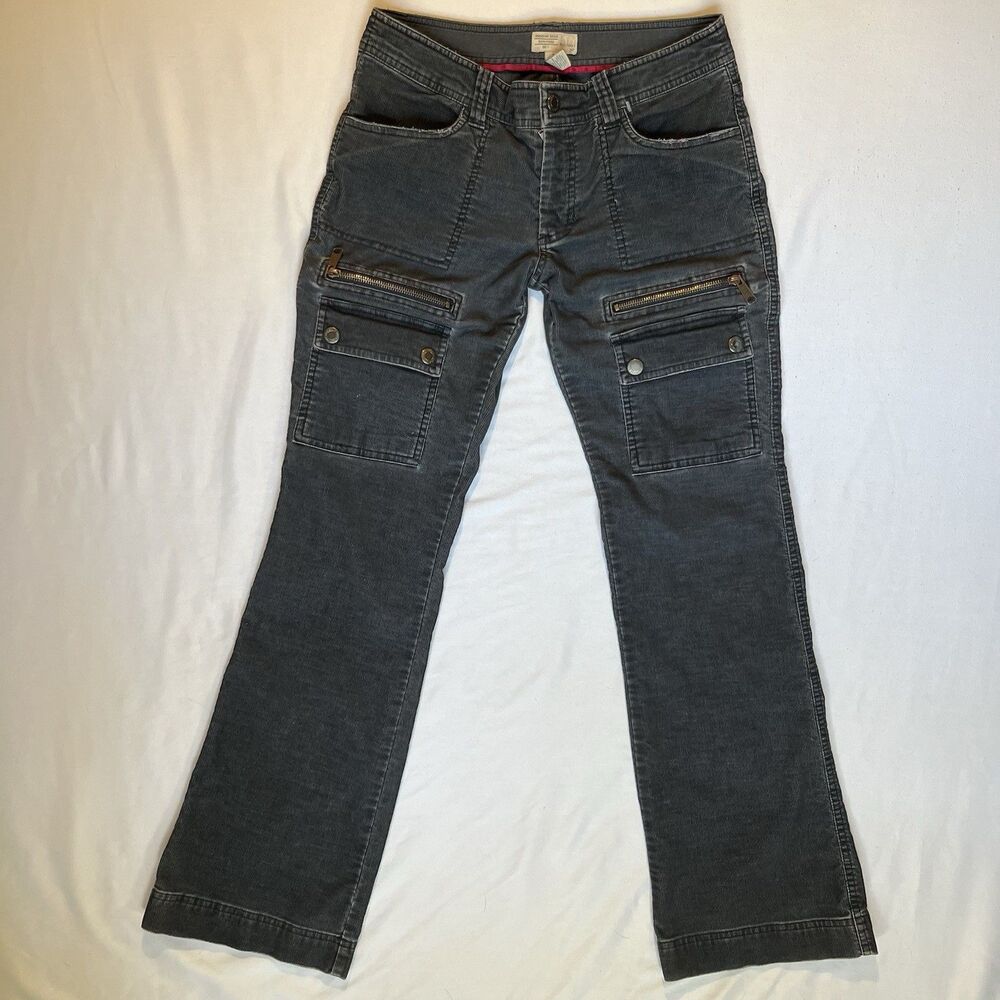 Y2K American Eagle Cargo Corduroy Pants Women 6 Black Bootcut Zip Grunge Goth